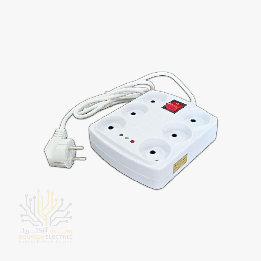 محافظ برق کامپیوتر سیار شش خانه برند افق مدل 602 استاندارد بدون ارت کلید دار بدنه سفید 1/4 متری