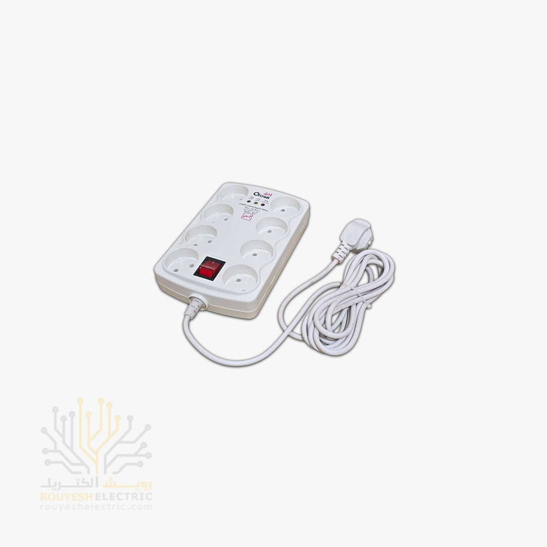 محافظ برق کامپیوتر سیار هشت خانه برند افق بدون ارت کلید دار بدنه سفید 3 متری