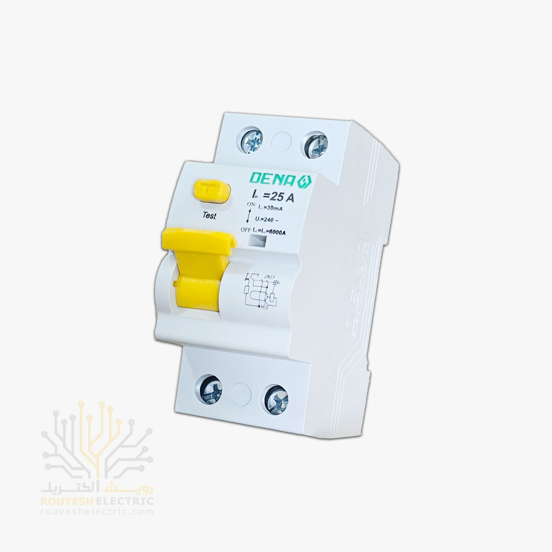 کلید محافظ جان دوپل برند دنا تکفاز مدل RCCB مگنتیک 25 آمپر