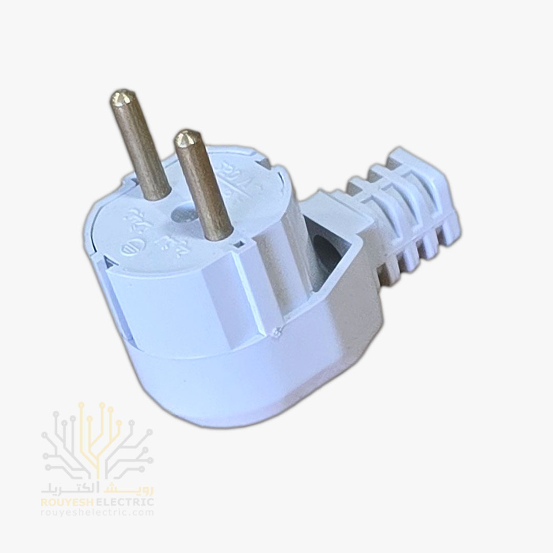 دوشاخه برق چپقی برند کوشا نگین میله برنجی رنگ سفید