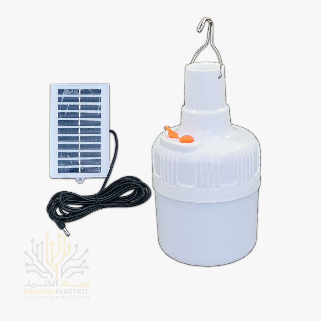 چراغ اضطراری لامپی برند XSH-JN مدل JN2213 پنج حالته 40 وات دارای پنل خورشیدی سیم دار گیره دار