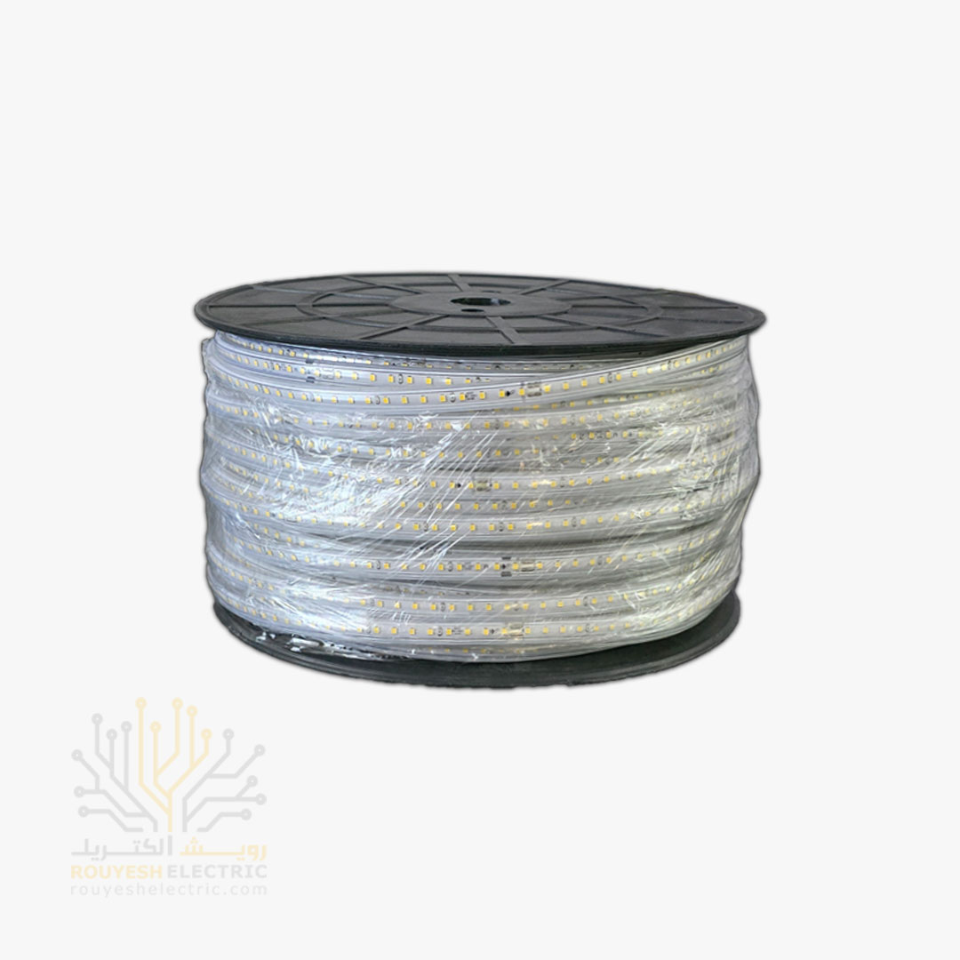 ریسه شلنگی وایرلس برند شارو لایت 28x35 تک لاین تراکم 120 برش 20 سانت 10 میل رنگ مهتابی 100 متری