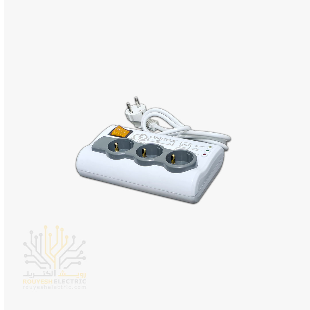 محافظ برق کامپیوتر سیار سه خانه برند امگا مدل p3000 استاندارد ارت دار کلید دار 1/5 متری 