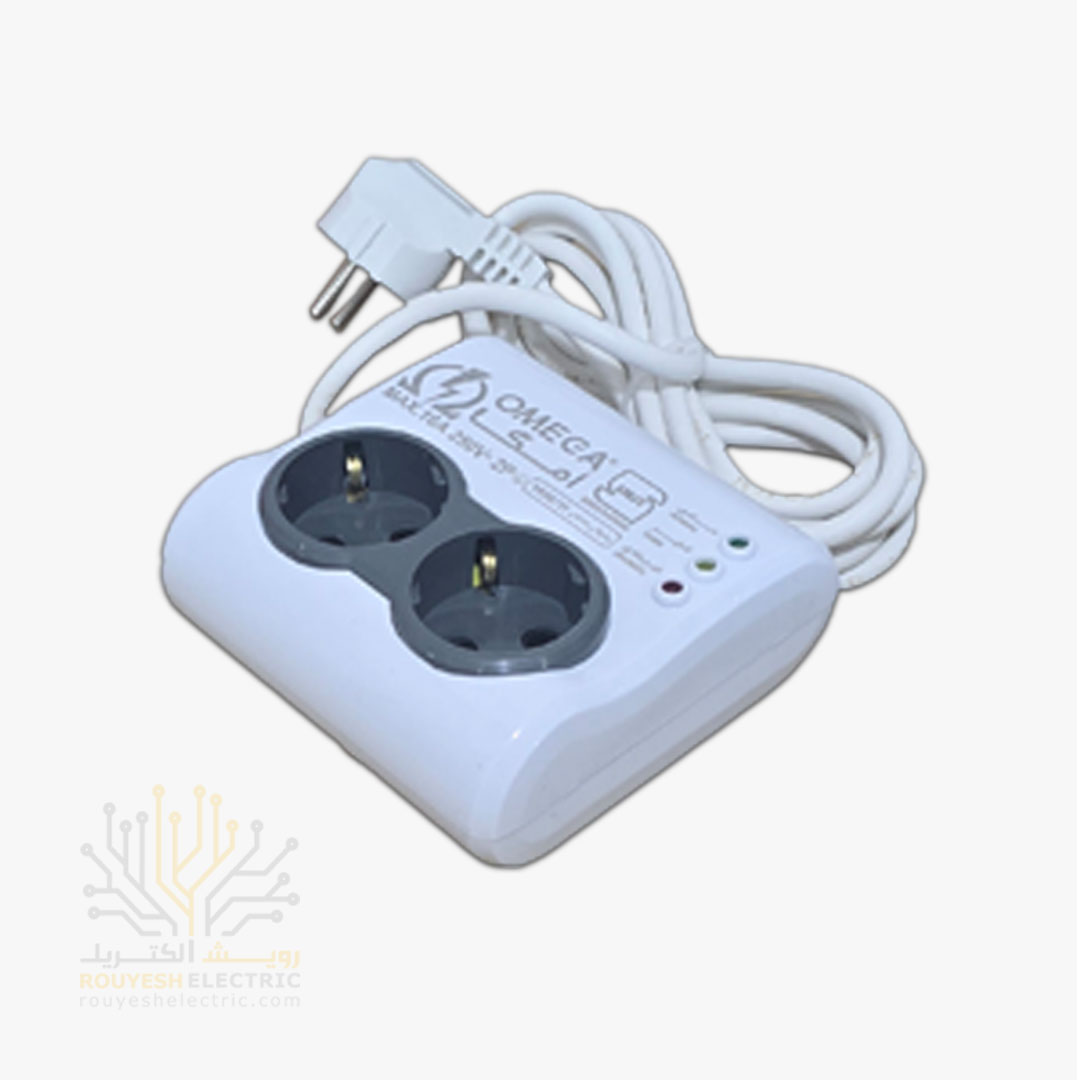 محافظ برق یخچال سیار دو خانه برند امگا مدل P4100 استاندارد ارتدار بدون کلید مغزی سرامیکی 16 آمپر 2 متری 