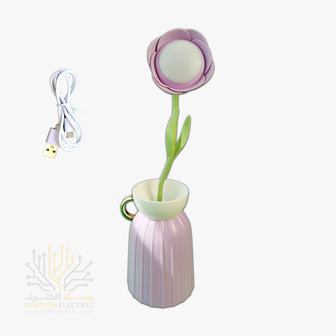 چراغ مطالعه شارژی رومیزی مدل گل و لیوان کد 8