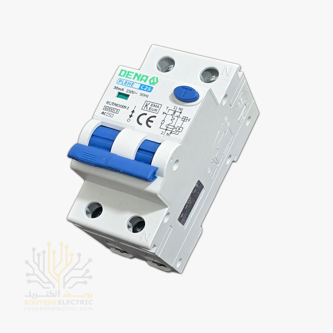 کلید محافظ جان مولتی فانکشن برند دنا تکفاز مدل RCBO الکترونیک 25 آمپر