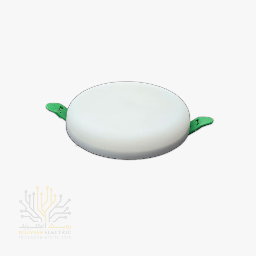 پنل سقفی توکار فول لایت 18 وات برند تک تاب مدل هاله فنر متغیر دایره استاندارد رنگ آفتابی