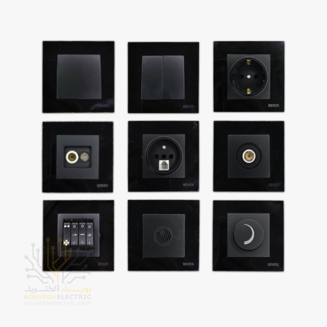 کلید و پریز جور توکار برند بکر مدل گلس مشکی