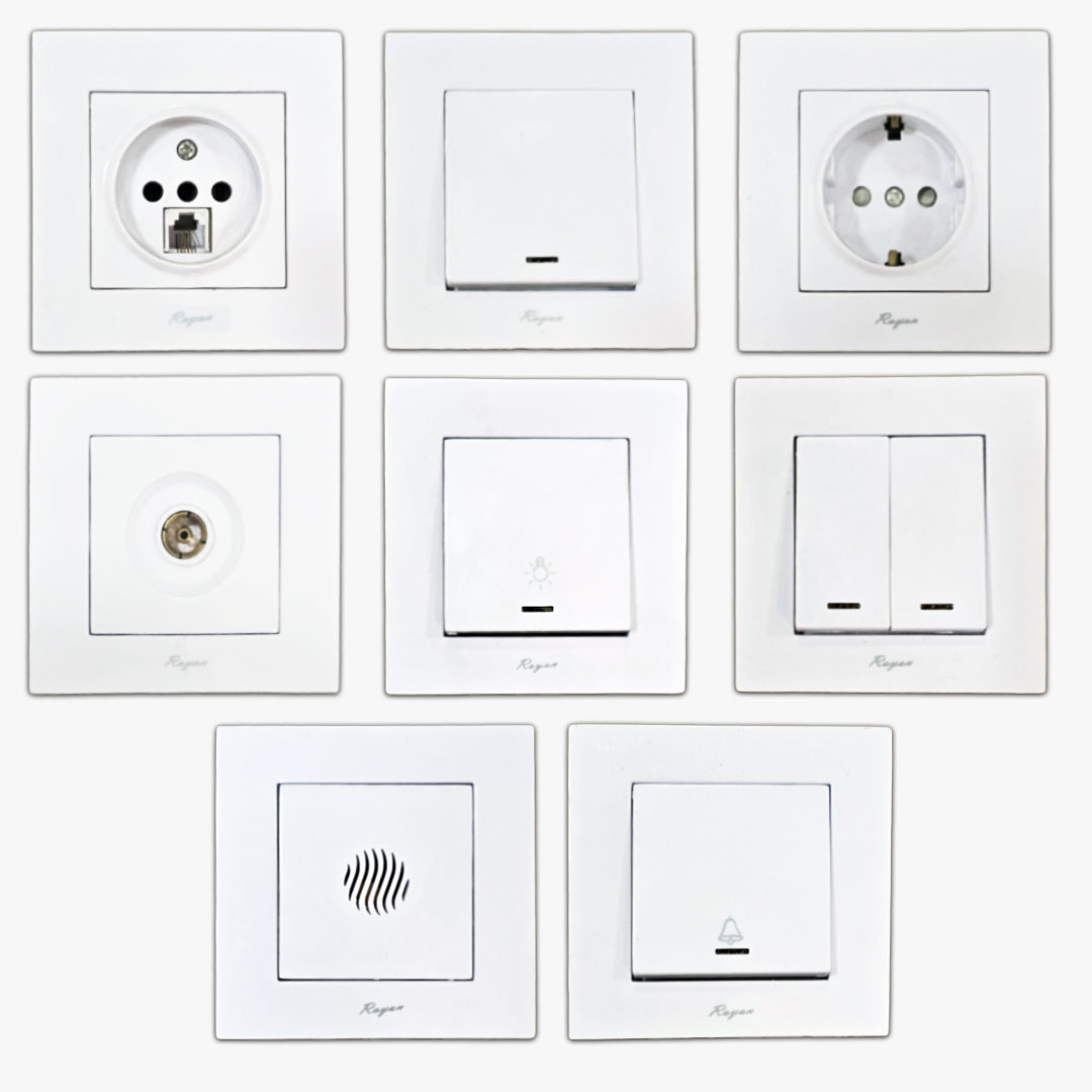 کلید و پریز جور توکار برند رویان مدل وتو سفید با قاب