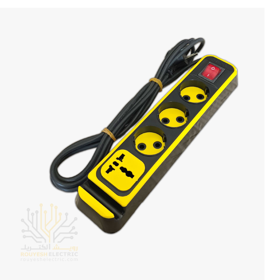 چهار راهی برق سیار برند دینا بدنه مشکی مبدل دار مغز کابل مس کابل 3 متری