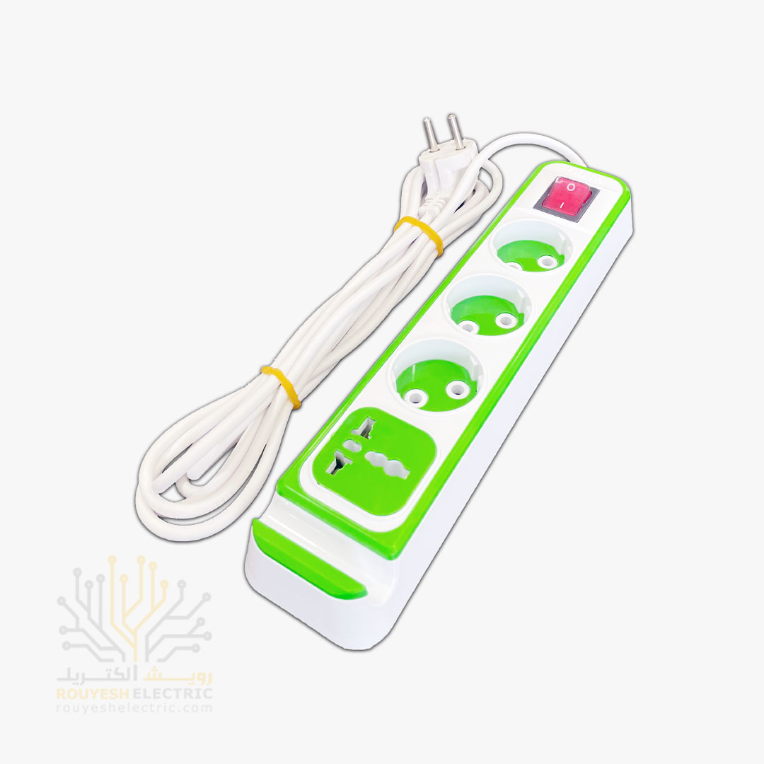 چهار راهی برق سیار برند دینا بدنه سفید مبدل دار مغز کابل مس کابل 4 متری