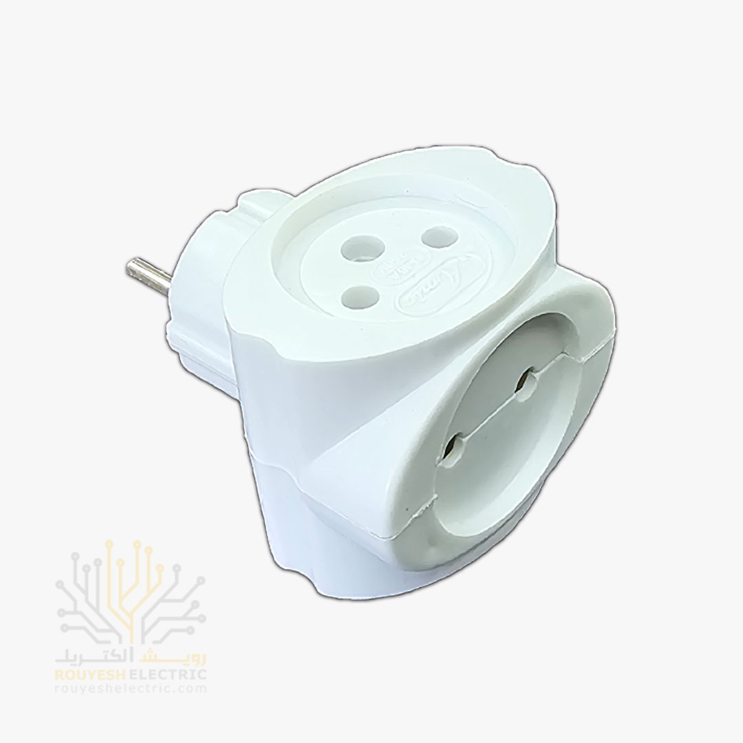 سه راهی برق دیواری برند امیر مدل کپل گرد بدون شرتک رنگ سفید