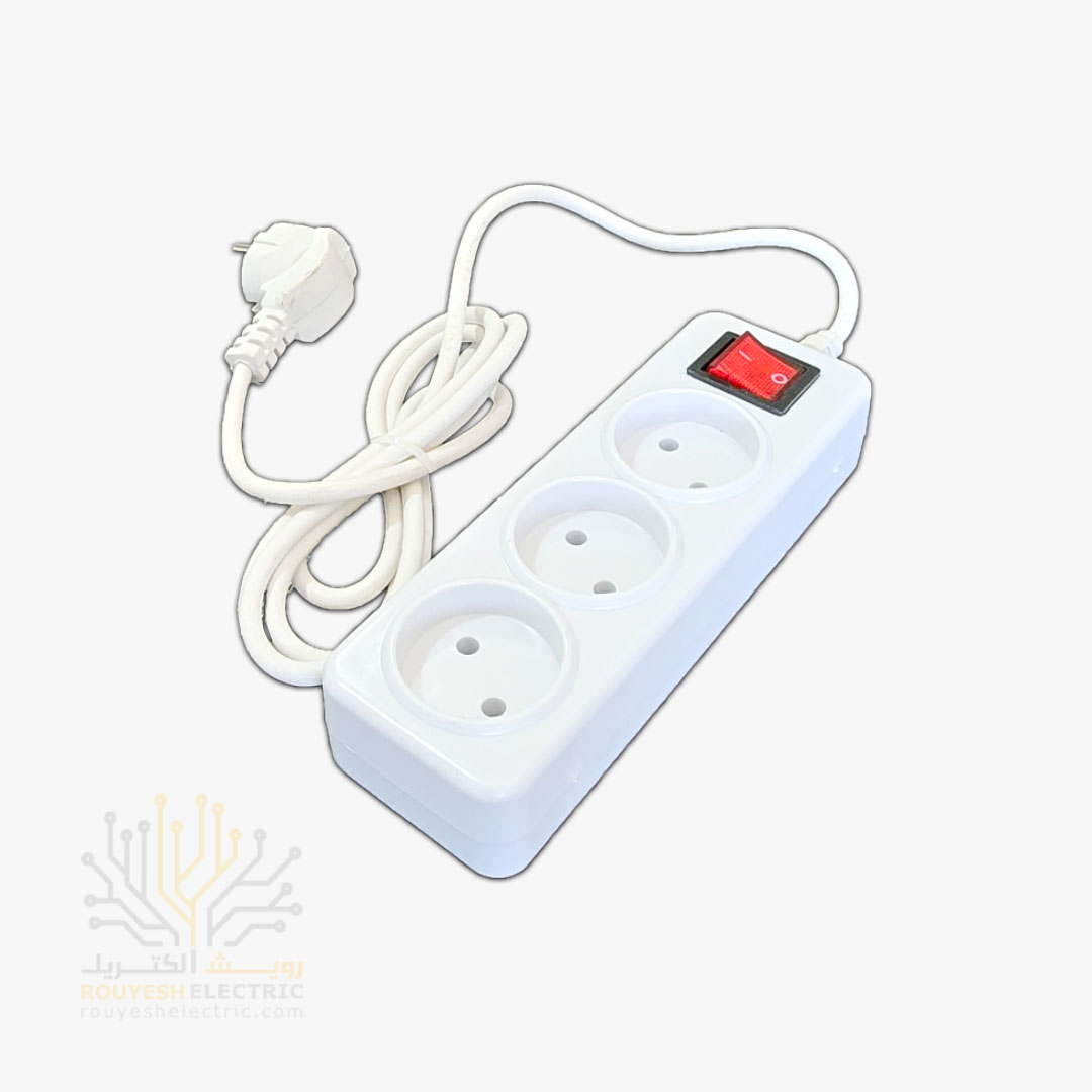 سه راهی برق سیار برند افق مدل 303 استاندارد کلید دار کابل 1/8 متری