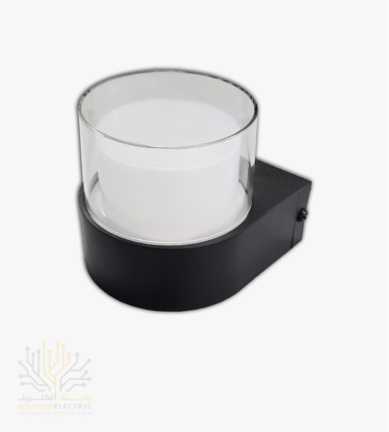 چراغ دیواری دکوراتیو 6 وات برند ایران مهر مدل استوانه یک طرفه کد ایران 17 بدنه مشکی نور آفتابی