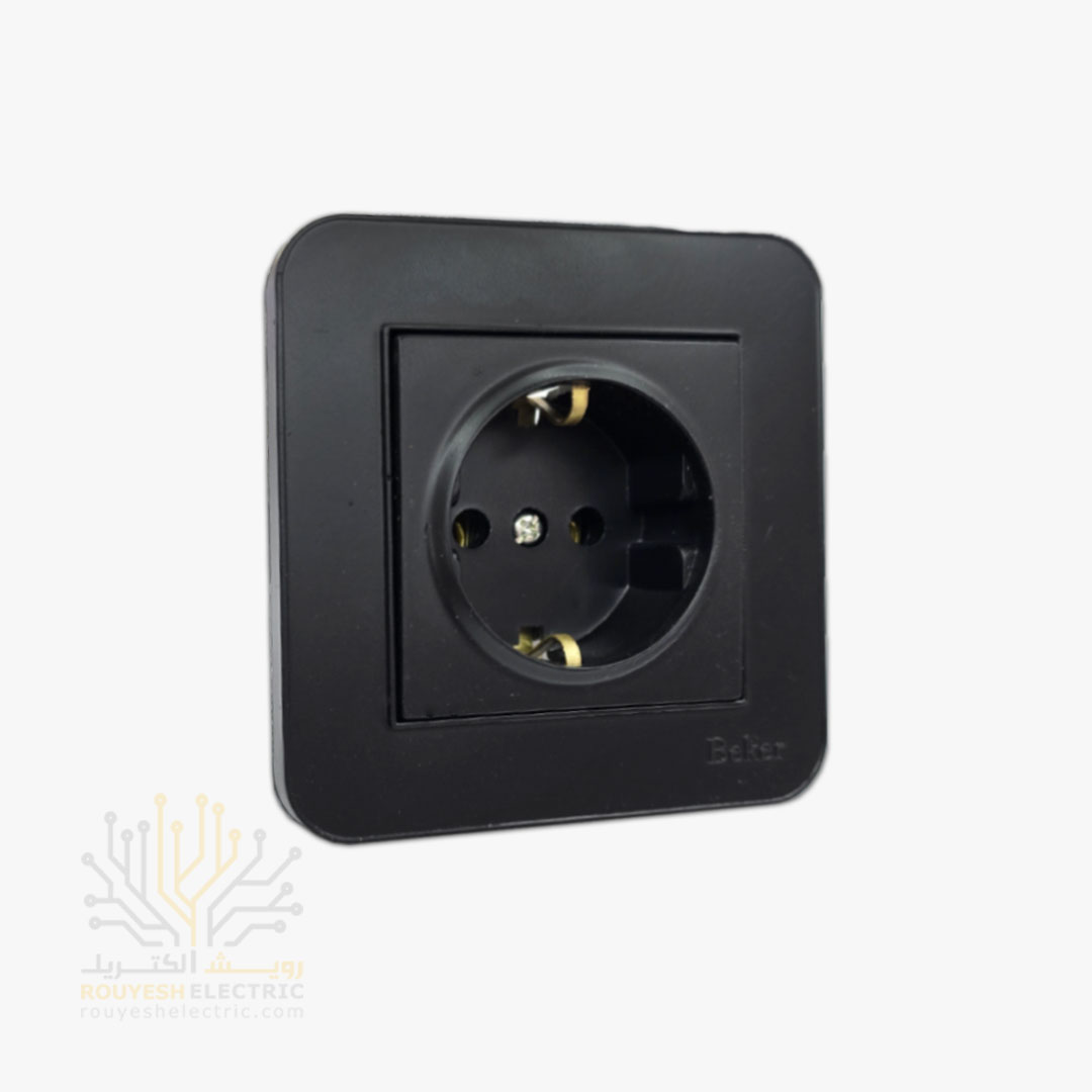 پریز برق ارتدار توکار برند بکر با مغزی سرامیکی مدل آتا مشکی