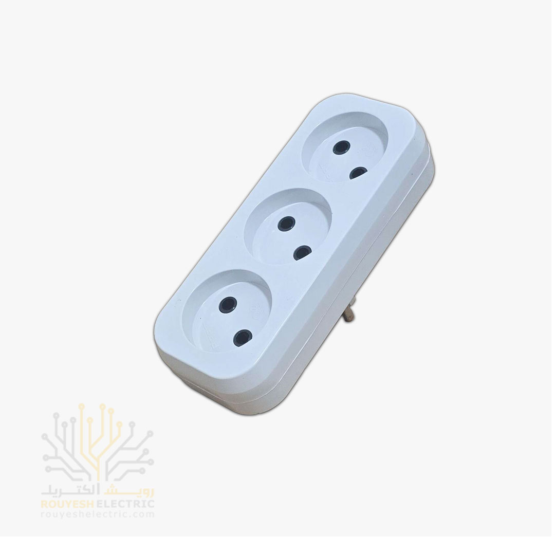 سه راهی برق دیواری برند پارت الکتریک مدل شهاب کد 0523 استاندارد تخت سفید